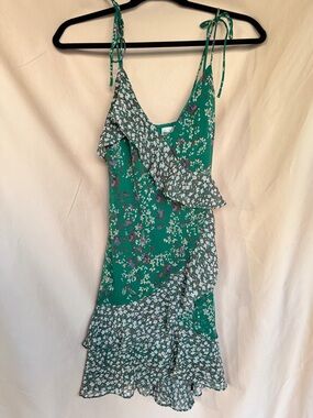 Astr Green Floral Slip Dress with Ruffle Trim